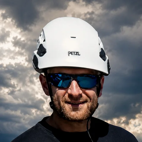 Michal Roupec – CFO a spoluzakladatel, Výškové práce Anděl; portrét v ochranné přilbě
